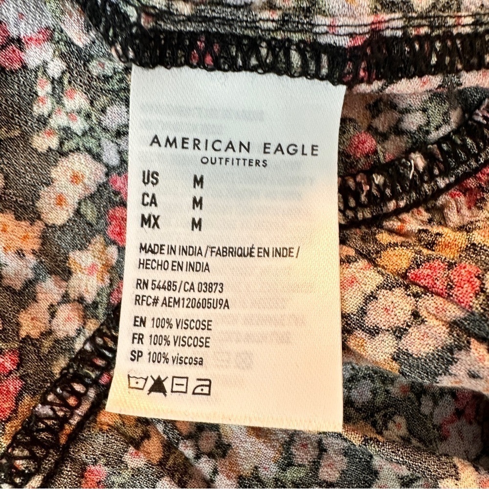 American Eagle ditsy Floral mini dress ruffles size medium black pink yellow - Picture 8 of 10